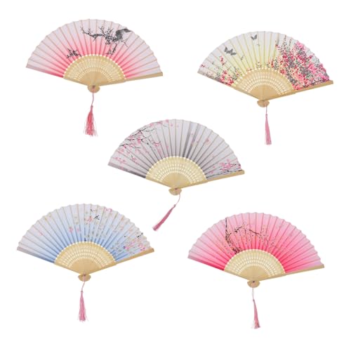 WOONEKY 5 Stück Japanische Faltfächer Vintage Handfächer für Hochzeit und Dekoration Robuste Faltbare Fans mit Eleganten Quasten für Partys und Sommerevents WOONEKY 5 Stück Japanische Faltfächer Vintage Handfächer für Hochzeit und Dekoration Robuste Faltbare Fans mit Eleganten Quasten für Partys und Sommerevents von WOONEKY