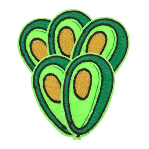 WOONEKY 5 Stück Teiliges Avocado Bügelbild Bestickte Früchte Patches aus Stoff Langlebige DIY Kleidung Applikationen Grüne Cartoon Aufnäher für Jacken Hüte Jeans Einfache Anbringung von WOONEKY
