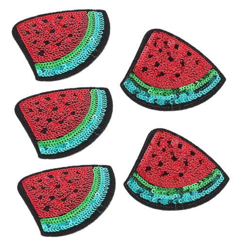 WOONEKY 5 Stück Teiliges Bestickte Bügel Flicken Obstmotiv Wassermelone Farbenfrohe Applikationen zum Aufbügeln und Aufnähen DIY Kleidung Zubehör für Textilveredelung von WOONEKY