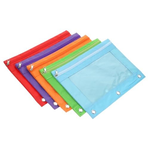 WOONEKY 5 Stück Teiliges Binder Pencil Bags aus Oxford mit Luftloch Große Kapazität Farbige Dokumenten und Stifttaschen für Büro Leicht Robust und Transparent für Bessere Übersicht von WOONEKY