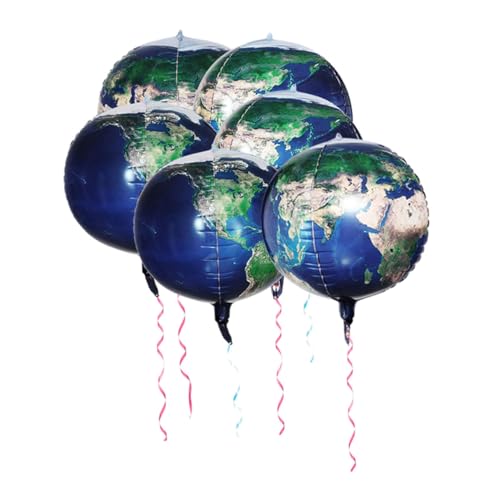WOONEKY 5 Stück Teiliges Set Planet Muster Folienballons Runde Erdglobus Luftballons für Kindergeburtstag Partydekoration Innen Außen Kreative Weltraum Deko für Familien und Freunde von WOONEKY