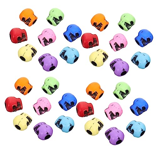 WOONEKY 50 Stück Acryl Schädel Perlen Bunte DIY Schmuck Bastelperlen für Halloween Armbänder Halsketten Fußkettchen Kreative Skull Charms Zubehör von WOONEKY