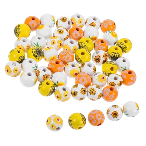 WOONEKY 50 Stück Bunte Holzperlen mit Blumenmuster für DIY Schmuckprojekte Vielseitige Spacerperlen für Armbänder und Dekorationen Farbenfrohe Bastelperlen von WOONEKY