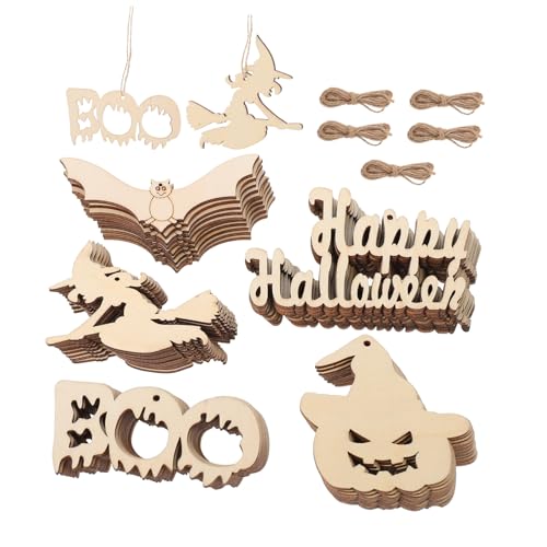 WOONEKY 50 Stück Teiliges Halloween Holzanhänger Leichte DIY Partydekoration Gruselige Cutouts für Fenster Tür Baum für Haunted House und Halloween Feier Zuhause WOONEKY 50 Stück Teiliges Halloween Holzanhänger Leichte DIY Partydekoration Gruselige Cutouts für Fenster Tür Baum für Haunted House und Halloween Feier Zuhause von WOONEKY