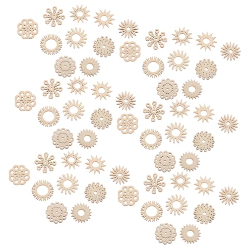 WOONEKY 50 Stück Teiliges Holzblumen Ausschnitte zum Bemalen DIY Kreative Holzanhänger für Handgefertigte Hohle Holzdekorationen für Bastelprojekte und Wohnaccessoires von WOONEKY