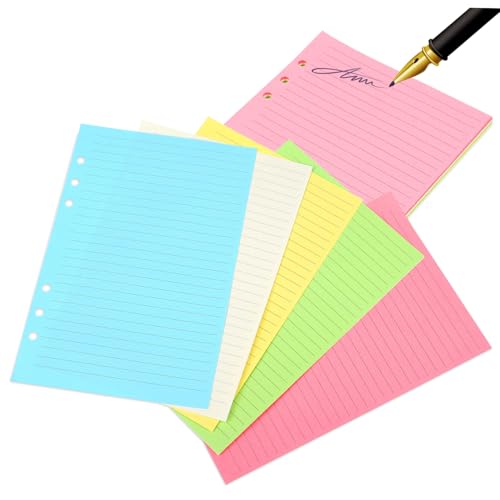 WOONEKY 50 Stück Teiliges Nachfüllpapier Kariert Ringbuch Einlagen Farbiges Lose Leaf Planner Refill Paper Glattes Schreibpapier für Notizbuch und Planer Praktische Organisationshilfe von WOONEKY