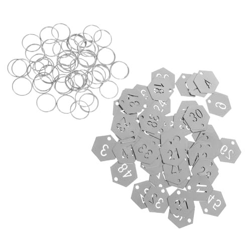 WOONEKY 50 Stück Teiliges Sechseckige Nummerierte Schlüsselanhänger aus Edelstahl mit Robusten Ringen Langlebig und Vielseitig für Einfache Identifikation bei Organisation Inventar und von WOONEKY