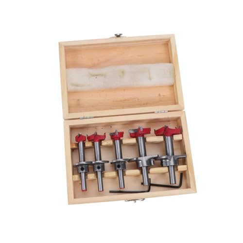 WOONEKY 5Stücke Teiliges Holzbohrer Set Hartmetall Einstellbare Lochsäge für Holzarbeiten mit Werkzeug Holzbox für Scharniere und Perforationen von WOONEKY