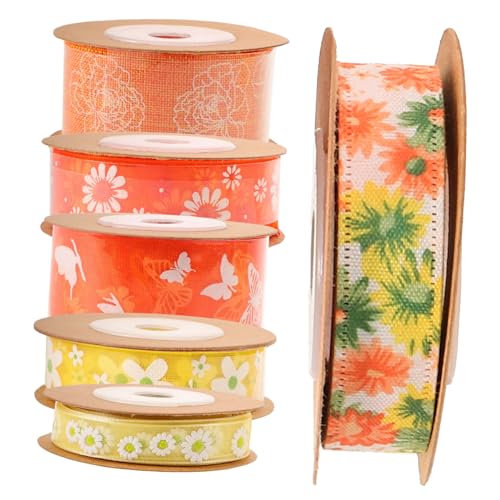 WOONEKY 6 Rollen Waschbares Schnittfestes Geschenkband mit Blumenmuster Doppelseitiges Polyester Dekoband für DIY Basteln Hochzeitsdeko Schleifen und Festliche Geschenkverpackung WOONEKY 6 Rollen Waschbares Schnittfestes Geschenkband mit Blumenmuster Doppelseitiges Polyester Dekoband für DIY Basteln Hochzeitsdeko Schleifen und Festliche Geschenkverpackung von WOONEKY