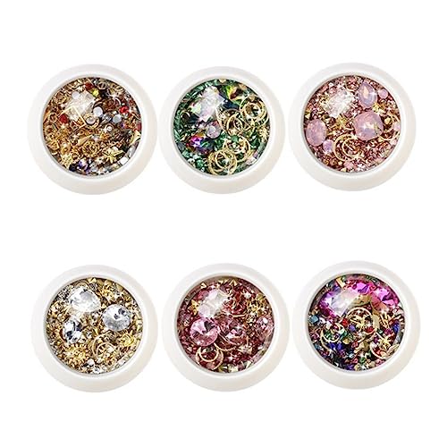 WOONEKY 6 Sätze Teiliges Set Strass Nagelkunst Zubehör DIY Maniküre Dekoration für Vielseitige Nagelaccessoires für Kreative Designs für Profis und Hobbybastler von WOONEKY