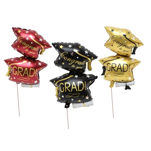 WOONEKY 6 Stück Große Aluminiumfolie Luftballons Abschlusshut in Gold Rot Schwarz Langlebige Graduation Party Dekoration für Erwachsene Fototaugliche Partywandgestaltung Sichere Partydeko von WOONEKY