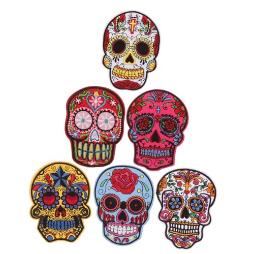 WOONEKY 6 Stück Teiliges Bestickte Halloween Schädel Patches zum Aufbügeln und Aufnähen Bunte Applikationen für Kleidung DIY Dekoration Vielseitig Einsetzbar Modisch und Auffällig WOONEKY 6 Stück Teiliges Bestickte Halloween Schädel Patches zum Aufbügeln und Aufnähen Bunte Applikationen für Kleidung DIY Dekoration Vielseitig Einsetzbar Modisch und Auffällig von WOONEKY