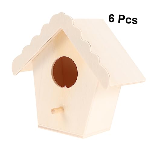 WOONEKY 6 Stück Teiliges DIY Vogelhaus aus Holz Unvollendetes Bastelset mit Stabilem Stand und Dicker Aufhängekordel zum Bemalen und Dekorieren als Lernspielzeug für Wohnraumgestaltung von WOONEKY