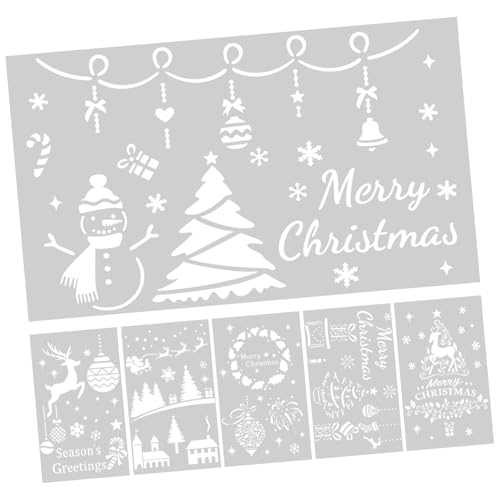 WOONEKY 6 Stück Teiliges Weihnachts Schablonen Pet Wiederverwendbar Wandmalerei DIY Bastelvorlage mit Verschiedenen Motiven für Kreative Weihnachtsdekoration Zuhause von WOONEKY