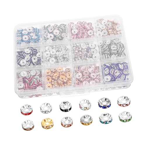 WOONEKY 600 Stück Strass Zwischenperlen Rondelle Perlen mit Bunte DIY Schmuck Spacer Perlen für Armbänder Halsketten Basteln Farben von WOONEKY
