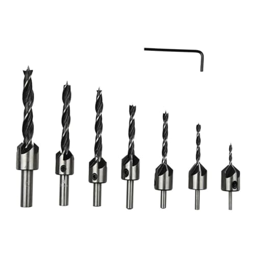 WOONEKY 7 Stück Teiliges Kegelsenker Set aus Stahl Schnelles Entgraten und Versenken Rostfrei Langlebig Holzbohrer für Präzises Bohren und Versenken bei Kunststoff und Holzarbeiten von WOONEKY