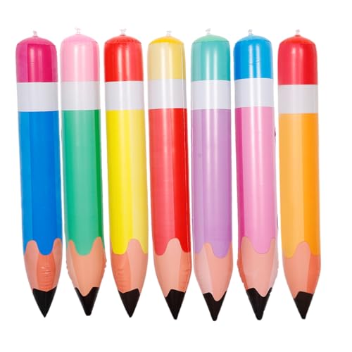 WOONEKY 7 Stück Teiliges PVC Aufblasbare Bleistifte Rückkehr zur Schule Bleistiftballons für Klassenzimmer Dekoration in Farben Orange Gelb Blau Grün Rot von WOONEKY