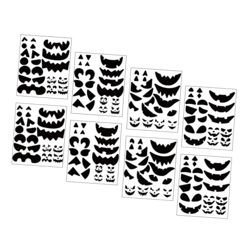 WOONEKY 8 Blätter Halloween Kürbis Sticker mit Verschiedenen Gesichtsausdrücken DIY Pumpkin Dekoration Aufkleber Schwarze Jack O Lantern Stencils für Party Deko und Halloween Feier von WOONEKY