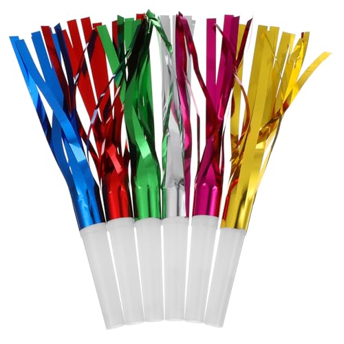 WOONEKY 8 Packungen Teiliges Bunte Party Blowouts aus Robustem Kunststoff Laute Noise Maker Hörner mit Metallic Fransen für Kindergeburtstag Weihnachtsfeier und Vielseitige Festlichkeiten von WOONEKY