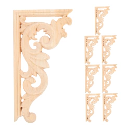 WOONEKY 8 Stück Europäische Massivholzblumenscheiben geschnitzte Holzapplikationen dekorative Applikationen aus Holz Holzapplikationen für Möbel Möbeldekoration Eckdekoration hölzern Beige von WOONEKY