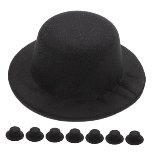 WOONEKY 8 Stück Teiliges Mini Schwarz Miniatur Hut für DIY Bastelprojekte Puppenhut Party Deko Kleine Zierkappe für Plüschtiere und Figuren Einfach zu Befestigen Vielseitig Einsetzbar von WOONEKY