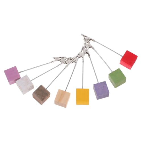 WOONEKY 8 Stück Teiliges Pinewood Fotohalter mit Edelstahl Klammern Hoher Memo und Notizzettel Clip Tischkartenhalter für Büro und Zuhause Zufällige Farben Zufällige Farbe von WOONEKY