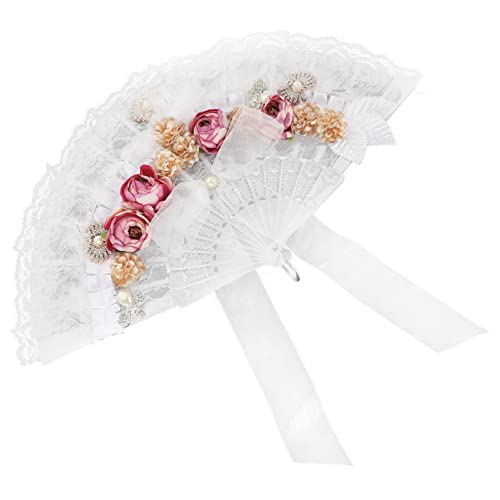WOONEKY Braut Faltbarer Spitzenfächer Eleganter Handfächer für Hochzeiten Polterabende und Brautjungfern Deko Accessoire für Unvergessliche von WOONEKY
