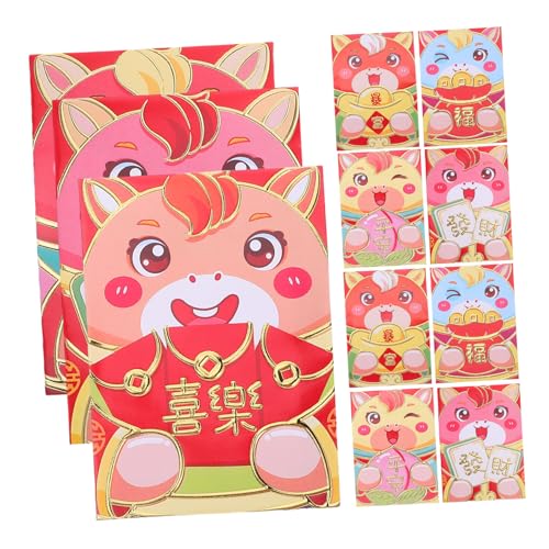 WOONEKY Chinesische Rote Umschläge Jahr Des Pferdes Stabiler Papier Hongbao mit Glückssymbolen Praktische für Bargeld Frühlingsfest Lunar Year Geschenkumschläge von WOONEKY