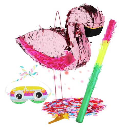 WOONEKY Flamingo Pinata mit Augenmaske und Farbenfrohe Piñata für Kindergeburtstag Partydekoration Überraschungsspiel Sicher und Einfach zu Verwenden für Feste von WOONEKY