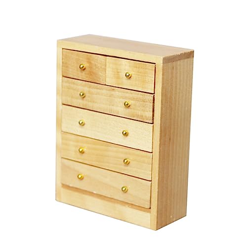 WOONEKY Mini Kommode aus Holz Puppenhaus Möbel Miniatur Schrank Handgefertigt Naturfarben Dekoratives Aufbewahrungsmöbel für Puppenhaus Zubehör von WOONEKY