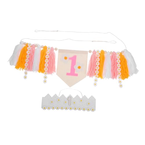 WOONEKY Partydekoration 1 Geburtstagsbanner Boho Hochstuhlbanner Babys Erster Geburtstagsbanner Party Fotoautomaten Requisiten Geburtstagshochstuhlbanner Party Tischdekorationen von WOONEKY