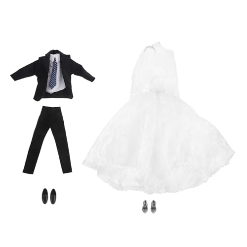 WOONEKY Puppen-hochzeitsoutfit mit Brautkleid und Bräutigam Anzug Formelle Kleidung für Mädchen und Jungen Puppen Inklusive Schuhe für Geburtstagsfeier und Rollenspiel von WOONEKY