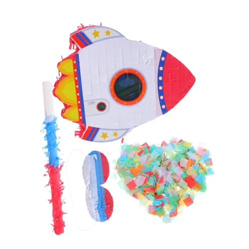 WOONEKY Rocket Pinata aus Pappe und Krepppapier Bunte Geburtstagsdeko für Weltraum Party mit Füllöffnung zum Befüllen mit Süßigkeiten und Konfetti Inklusive Robustem Aufhänger für Jungen von WOONEKY