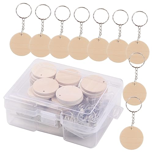 WOONEKY Runde Holzscheiben mit Set Unvollendete Schlüsselanhänger Rohlinge aus Holz Edelstahl Schlüsselring DIY Bastelzubehör für Individuelle Schlüsselanhänger Taschen und Schmuckdeko WOONEKY Runde Holzscheiben mit Set Unvollendete Schlüsselanhänger Rohlinge aus Holz Edelstahl Schlüsselring DIY Bastelzubehör für Individuelle Schlüsselanhänger Taschen und Schmuckdeko von WOONEKY
