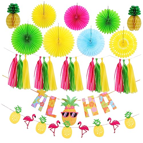 WOONEKY Sommerparty Deko Hawaiian Tropisch mit Flamingo Ananas Papierfächer Wabenball Girlande Aloha Banner für Kinderfest WOONEKY Sommerparty Deko Hawaiian Tropisch mit Flamingo Ananas Papierfächer Wabenball Girlande Aloha Banner für Kinderfest von WOONEKY