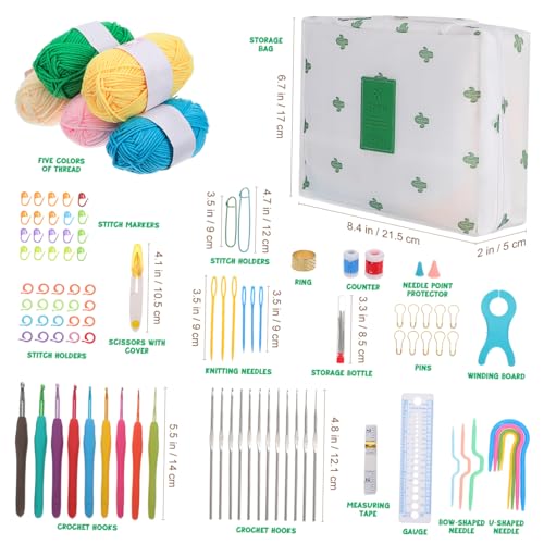 WOONEKY Teiliges Häkelset mit Kunststoffnadeln Ergonomische Häkelnadeln Buntes Garn für Strick und Häkelarbeiten Tragbarer Aufbewahrungstasche für Anfänger und Kreative Handarbeitsprojekte von WOONEKY