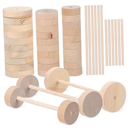 WOONEKY Unlackiertes Holzrad und Stabset Teiliges Bastelzubehör aus Naturholz mit Rädern und Holzstäben DIY Bastelmaterial für Kreative Dekorationen von WOONEKY