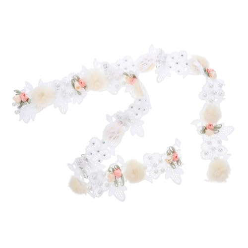 WOONEKY Weiße Spitzenborte mit Perlen und Rosenmuster Langlebiges Spitzenband für DIY Blumensträuße Hochzeitsdekoration Nähprojekte und Blumenschmuck von WOONEKY