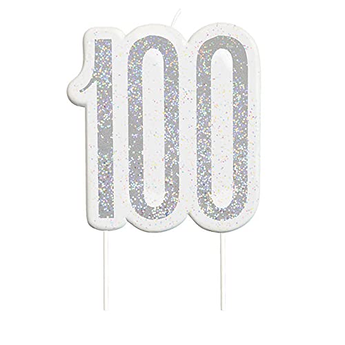 WOOOOZY NEU Kerze zum Einstecken in Kuchen & Co., 100. Geburtstag, Silber-glitzernd von PAPSTAR