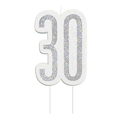 WOOOOZY NEU Kerze zum Einstecken in Kuchen & Co., 30. Geburtstag, Silber-glitzernd von PAPSTAR