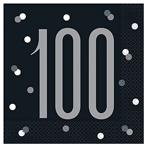 WOOOOZY NEU Servietten 100. Geburtstag, schwarz-grau, Größe: ca. 33 x 33 cm, 16 Stück von PAPSTAR
