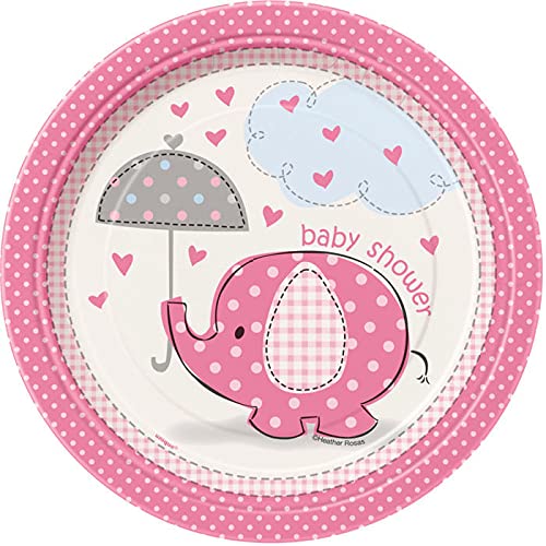 WOOOOZY NEU Teller aus Pappe mit Elefant für Baby Shower Party, weiß / rosa / pink, Größe ca. 18 cm, 8 Stück von PAPSTAR