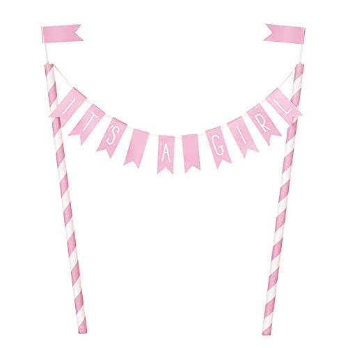 PAPSTAR NEU Tortendeko Wimpelkette/Kuchengirlande Its A Girl, Baby Shower Party, rosa/weiß mit Papierfähnchen von PAPSTAR