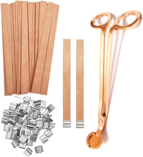 Holzdochte für Kerzen, Holzdochte zur Kerzenherstellung, rauchfreie Holzkerzendochte mit Trimmer, natürliche knisternde Holzdochte für Kerzenherstellung, 13 x 1,3 x 0,1 cm, 100 Stück von WOOPAOD