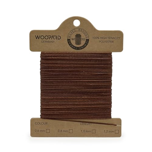 Woopard 1,2mm Leder Nähen Gewachste Faden Handnähen Hand Sewing Thread 100% hochfestes Polyester Handwerk DIY Buchbinden Lederhandwerk 10 Meter… (Braun) von WOOPARD