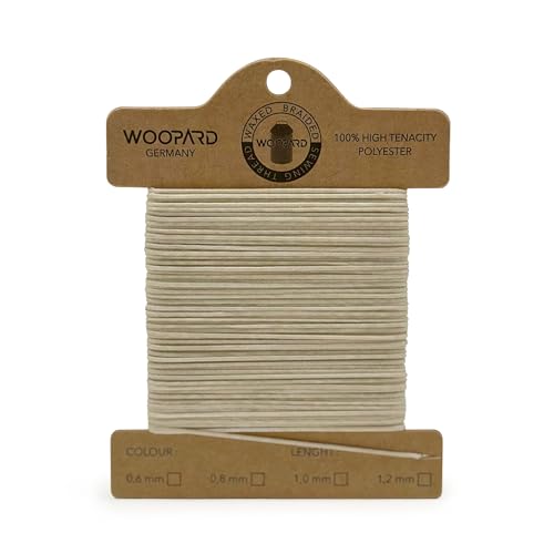 Woopard 1,2mm Leder Nähen Gewachste Faden Handnähen Hand Sewing Thread 100% hochfestes Polyester Handwerk DIY Buchbinden Lederhandwerk 10 Meter… (Ecru) von WOOPARD