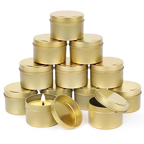 12er Kerzen Vasen 120 ml Kerzenbehälter für die Kerzenherstellung - Wiederverwendbare Runde Kerzengläser Metalldosen, Kosmetikdose - Gold von WOOWAIR