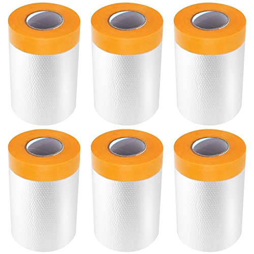 WOOWAIR 6 Rollen Abdeckfolie Klebeband mit Folie 55cm*20M Klebeband mit Transparent AbdeckFolie Goldband Masker Tape Malerkrepp zum Staubschutz Selbstklebende Malerfolie Malerband UV Beständig von WOOWAIR