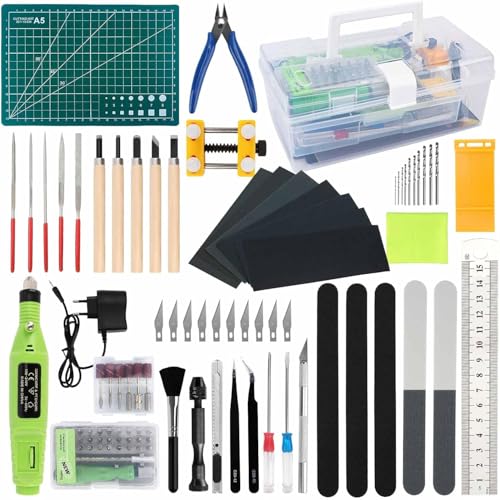 WOOWAIR 86 Stück Modellbau Werkzeug Set, Gundam Modellbauwerkzeuge mit Pinzetten,Feile,Bohrer,Polierwerkzeuge,digitalem Messschieber,für Gundam Auto Flugzeuge Modellbau Hobby Reparieren und Befestigen WOOWAIR 86 Stück Modellbau Werkzeug Set, Gundam Modellbauwerkzeuge mit Pinzetten,Feile,Bohrer,Polierwerkzeuge,digitalem Messschieber,für Gundam Auto Flugzeuge Modellbau Hobby Reparieren und Befestigen von WOOWAIR