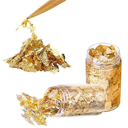 WOOXDYUK 2 Bottles Gold Foil Gold Flakes Gold Leaf Gold Leaf for Crafts Dessert Sprinkles Cake Decoration Cake Pop Decoration Multifunctional DIY Artist Supplies Gold 5.4 g/Bottle 5.5 x 2.2 cm von WOOXDYUK